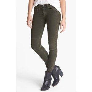 Rag & Bone Distressed Olive Ridley Moto Jeans, 25